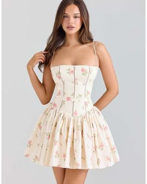 House Of Cb Ysabella Cream Rose Print Stretch Cotton Mini Sundress - Natural