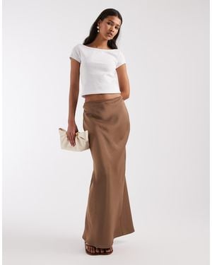 4th & Reckless Satin Column Maxi Skirt - White