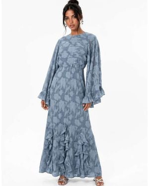 ANAYA Floral Burnout Oversized Ruffle Sleeve Maxi Dress - Blue