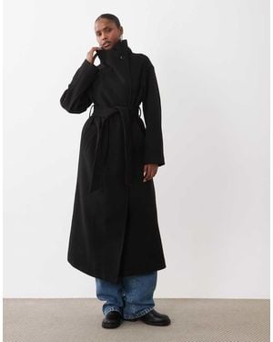 Gina Tricot High Neck Midi Coat With Wool - White