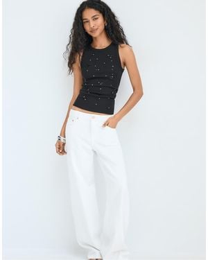 Stradivarius Jewelled Racerback Top - White
