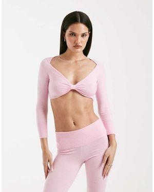 I.AM.GIA Morgana Super Soft Fine Knit Bow Front Long Sleeve Crop Top - Pink
