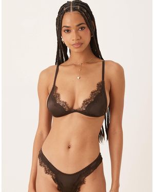 KAT THE LABEL Sorrento Satin Lace Bralette - Black