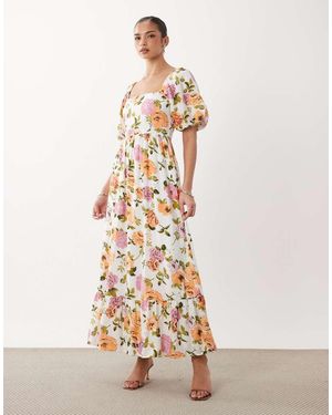 Vila Volume Sleeve Tiered Maxi Dress - White