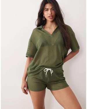 Kaiia Exclusive Crochet Oversized Shorts - Green