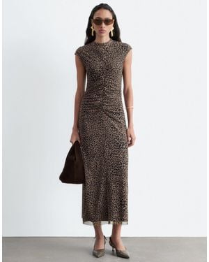 & Other Stories Mesh-midikleid mit hohem kragen und raffdetail - Braun