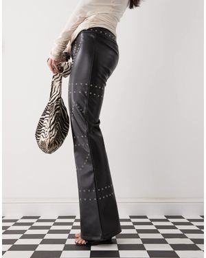 The Kript Low Rise Leather Pants With Studs - Black