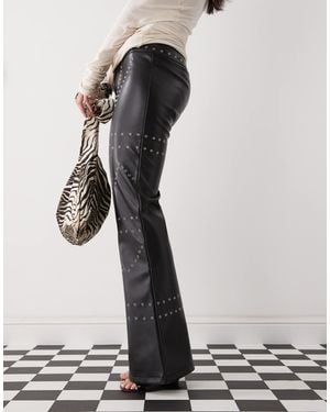 The Kript Low Rise Leather Trousers With Studs - Black