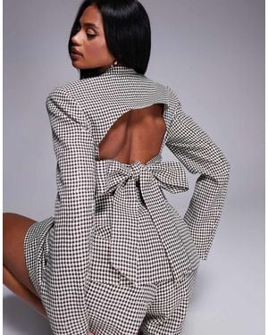ASOS Sequin Houndstooth Blazer With Bow Back - Grey