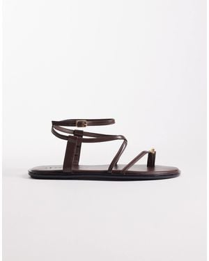 SEQWL Strappy Flat Sandals With Gold-tone Embellishment - Metallic