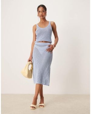 Mango Falda Midi De Corte Recto Con Diseño Con Abalorios De Croché De (Parte De Un Conjunto) - Azul