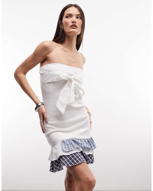 Susmie's Mini-kleid mit gardenien-schleife vorn und karierten rüschen - Weiß