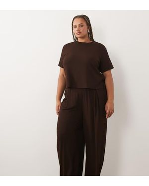 ASOS Asos Design Curve Pantaloni Da Casa Mix & Match A Coste A Gamba Larga Color Cioccolato - Nero