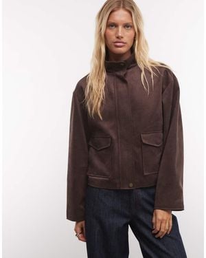 French Connection Faux Suede Funnel Neck Jacket - Brown