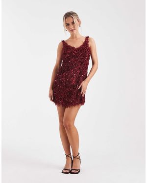 Only Petite Faux Feather Sequin Mini Dress - Red