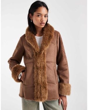 Vero Moda Shearling Lined Suede-look Jacket - Brown