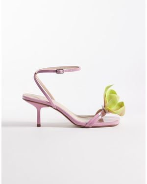 Public Desire Kitten Heel Sandals With 3d Flower - Pink