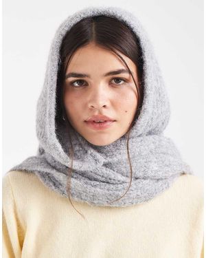 Object Super Soft Knitted Hooded Scarf - Grey
