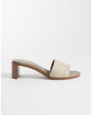 Calvin Klein Jeans Wooden Block Heel Mule With All Over Emblem Print - White