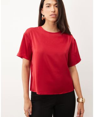 Never Fully Dressed Satin Crew Neck Short Sleeve T-Shirt - Red