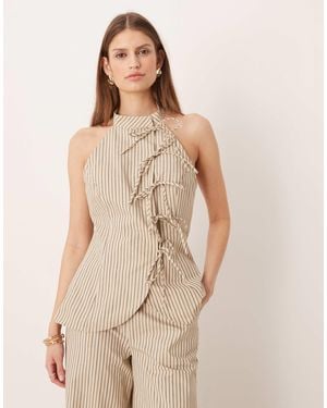 Glamorous Asymmetric Tie Halter Top - Natural