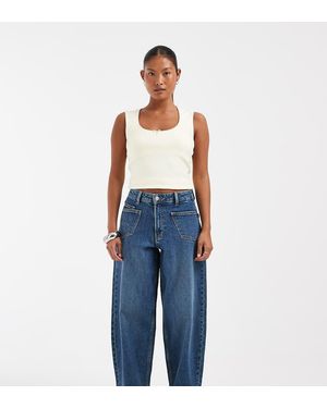 Vero Moda Vaqueros Barrel Leg De Talle Alto Con Detalle De Bolsillo En - Azul