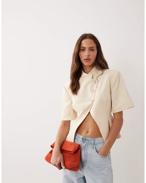 ASOS Asymmetrische Blazer Met Korte Mouwen - Naturel