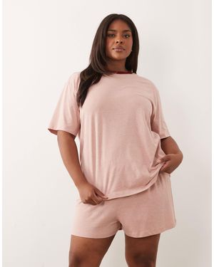 ASOS Asos Design Curve Slubby Cotton Oversized Tee And Shorts Set With Contrast Neck Binding - Pink