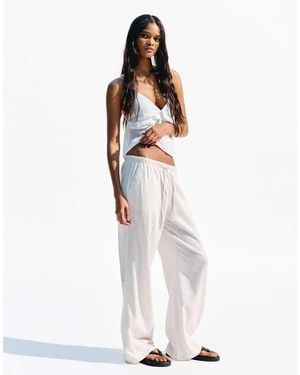Bershka Linen Rich Trousers With An Elasticated Waistband - White