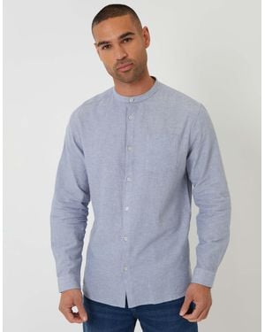 Threadbare Chemise en lin mélangé à manches longues et col grand-père - clair - Bleu