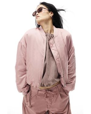 River Island Oversized Ruched Hem Bomber Jacket - Pink