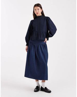 Wednesday's Girl Chambray Midi Skirt - Blue