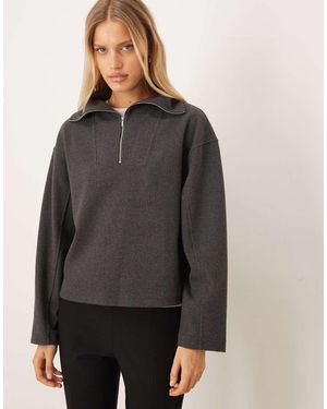 Mango Sudadera Con Cuello Alzado Y Media Cremallera De - Gris