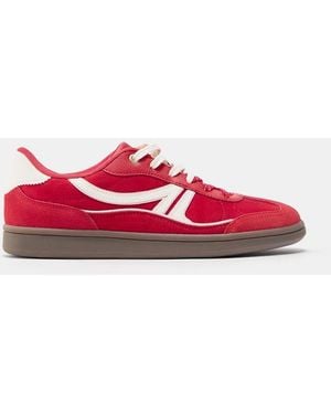 Pull&Bear Retro Lace-up Trainers - Red