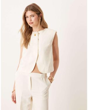 ASOS High Neck Boxy Waistcoat Co-Ord With Linen - Natural