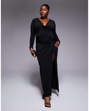 Tfnc Plus Cowl Neck Embelished Maxi Dress With Thigh Split - Black