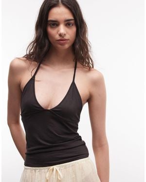 Weekday Slim Straps V-neck Halter Top - Black