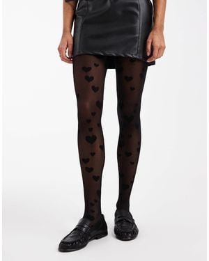 Vero Moda Sheer Heart Print Tights - Black