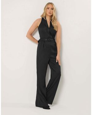 Long Tall Sally Belted Open Collar Jumpsuit - Black