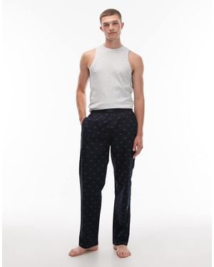 Lacoste Pantalones De Pijama Azul Marino Con Estampado Integral De Cocodrilos De