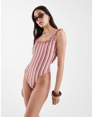 Daisy Street – bunt gestreifter badeanzug - Pink