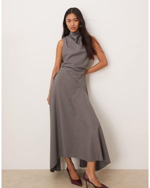 ASOS Draped High Neck Hanky Hem Maxi Dress - Brown
