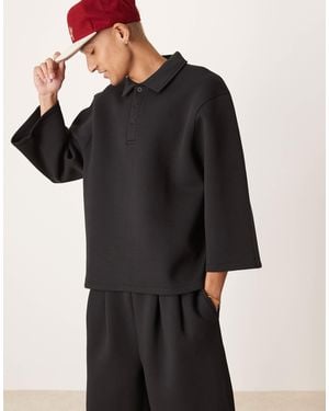 ASOS – oversize-poloshirt aus neoprenartigem stoff - Schwarz