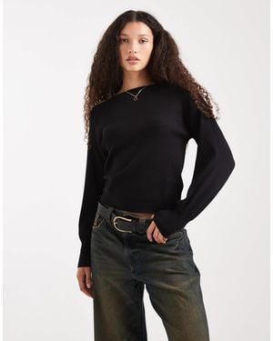 Threadbare Off Shoulder Slouchy Sweatshirt - Black