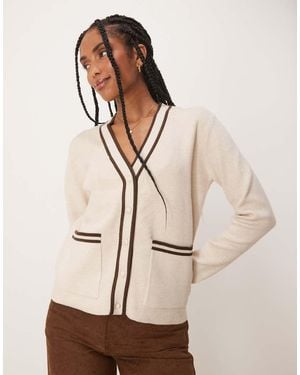 Threadbare Contrast Edge Knitted Cardigan - Natural