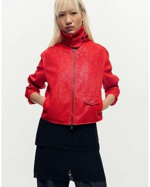 Desigual Chaqueta Roja De Cuero Sintético - Rojo