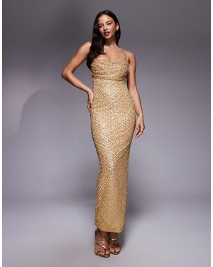 Oh Polly Glitter Embellished Cowl Neck Cut Out Back Maxi Dress - Grey