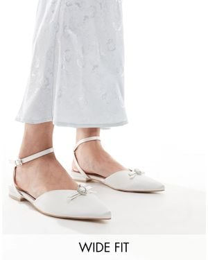 Be Mine Wide Fit Bridal Indi Bow Flat Shoes - White