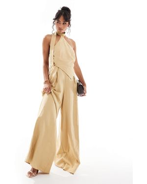 ASOS Halter Neck Tie Detail Wide Leg Jumpsuit - Metallic