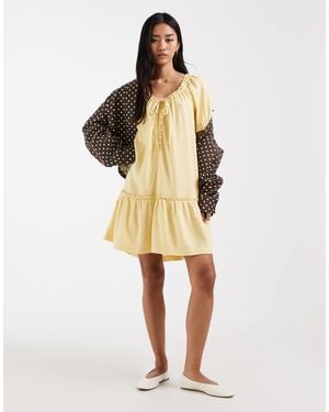 ONLY Linen Blend Dropped Hem Mini Dress - Natural